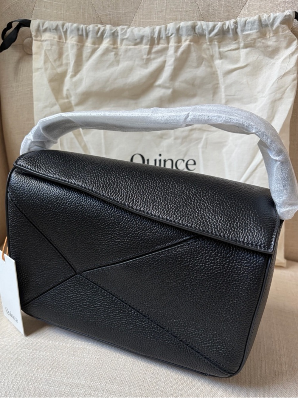 Quince Italian Leather Patchwork Crossbody – Loewe Puzzle Inspired – Black – NWT